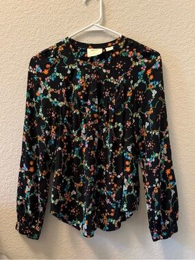 Anthropologie Maeve Avignon Black Floral Button Down womens medium office